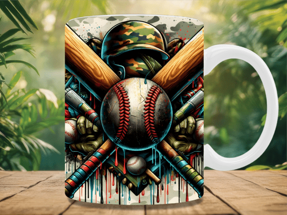 3D Baseball Military Camo Mug Wrap