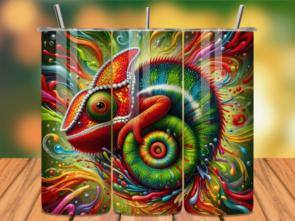 3D Colorful Chameleon Art Tumbler Wrap