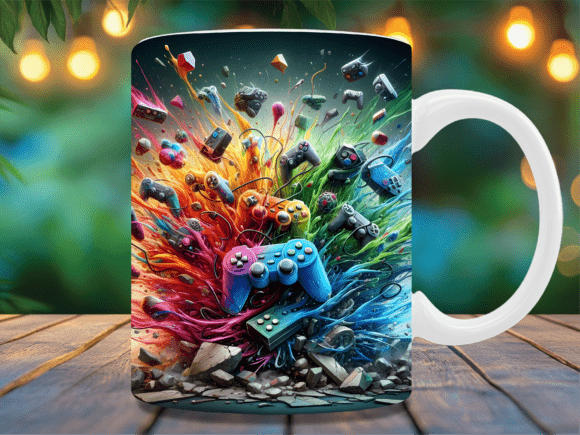 3D Colorful Controller Explosion Mug Png: The Ultimate Sublimation Design for Gamers