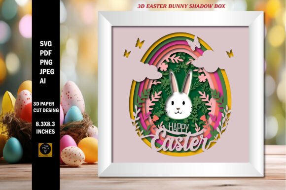 3D Easter Bunny Shadow Box Paper Cut SVG