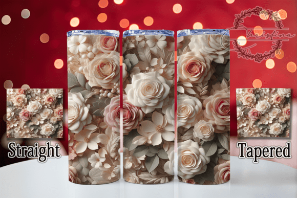 3D Elegant Pink Rose 20oz Tumbler Design