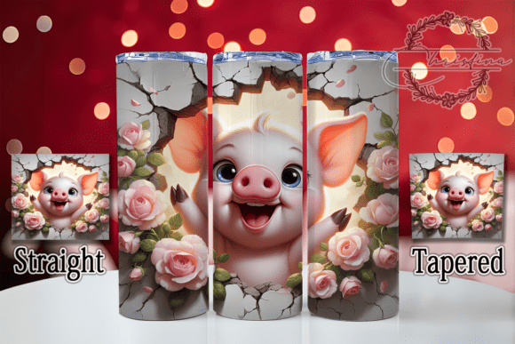 3D Floral Baby Pig Tumbler: A Vibrant Digital Design for Custom Drinkware