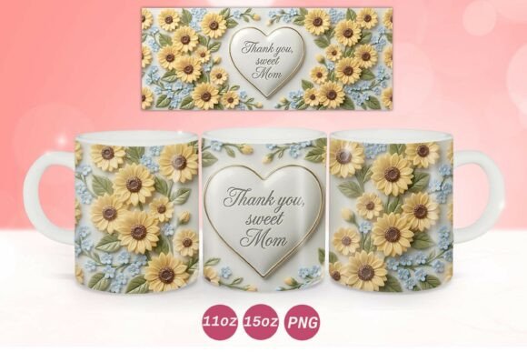 3D Pocerlain Floral Mothers Day Mug Wrap