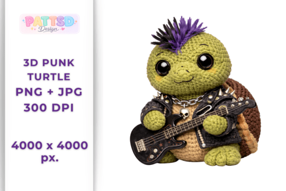 3D Punk Rock Turtle Plush JPG PNG Guide