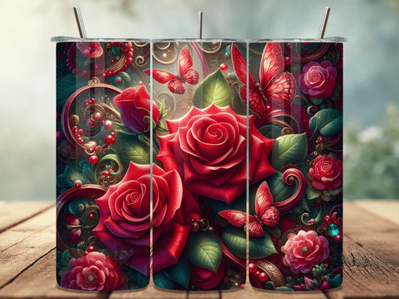 3D Red Rose Flowers Floral Tumbler Wrap