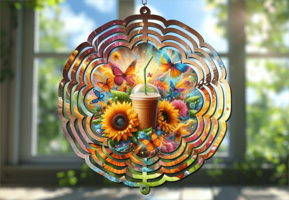 3D Summer Coffee Sunflower Wind Spinner