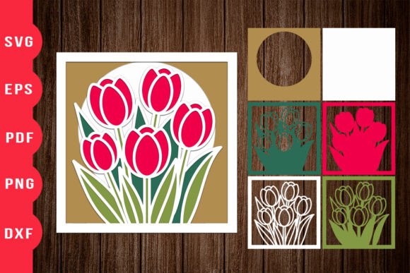 3D Tulip Floral Shadow Box Cut File