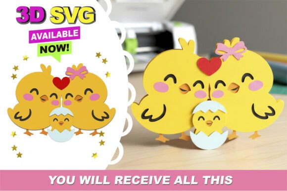 Chicken Family Love 3D SVG: A Sweet Farm Craft