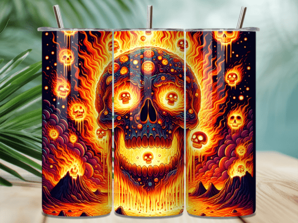Fire Melting Skull Volcano 3D Tumbler Wrap