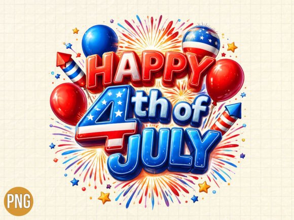 Happy 4th of July 3D Patriotic Text PNG