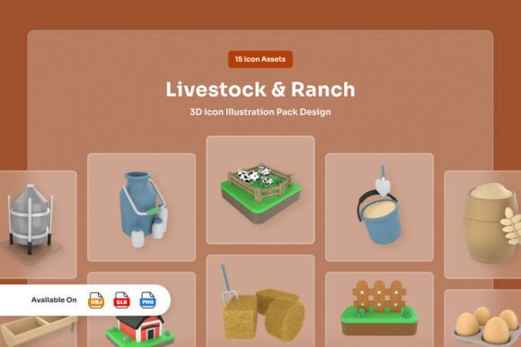 Livestock and Ranch 3D Icon Collection