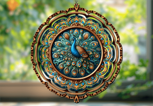 Ornate Peacock Mandala 3d Wind Spinner