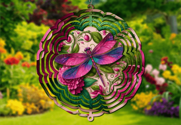 Pink Floral Dragonfly 3D Wind Spinner Design
